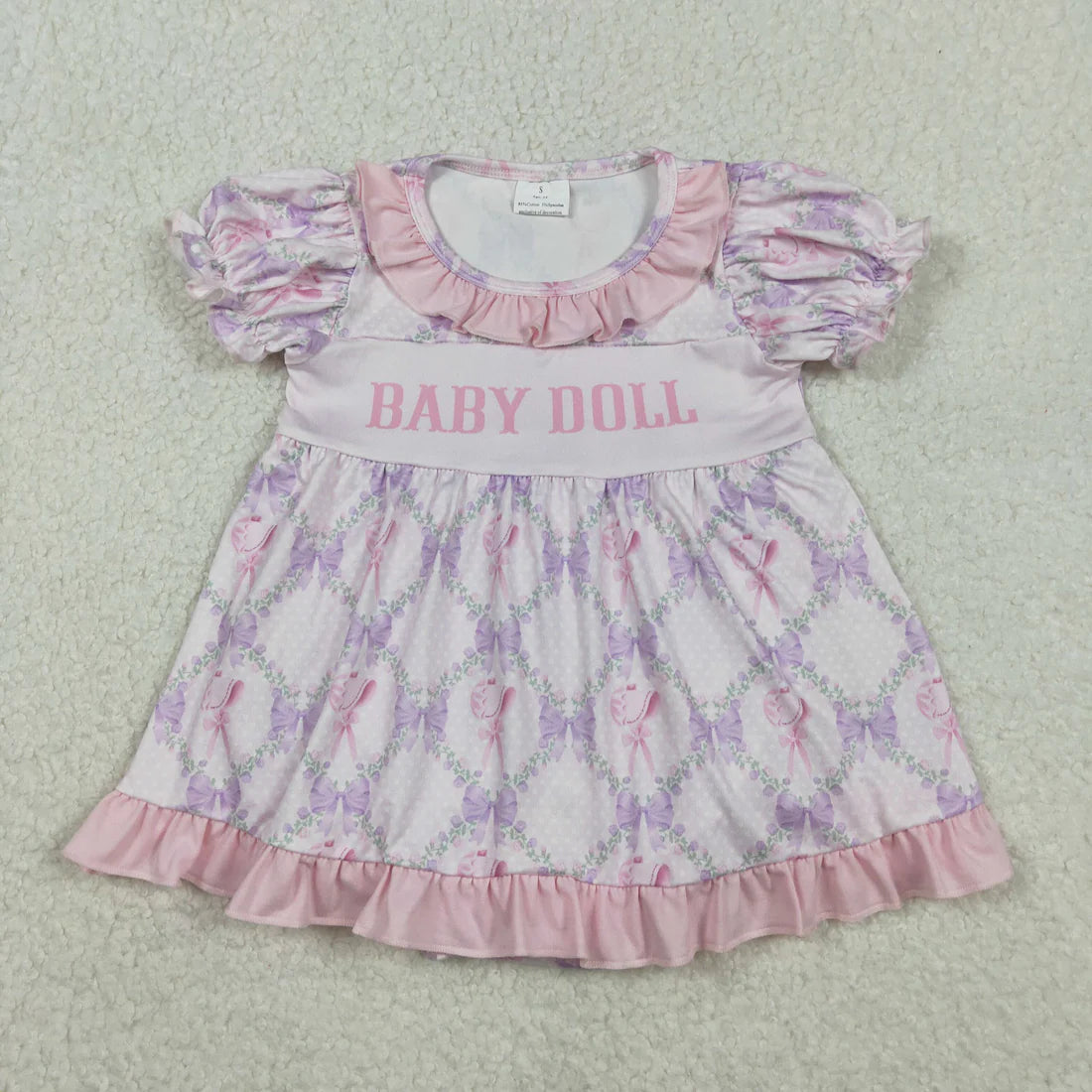 11.18 RTS Sibling Baby Girls Baby Doll Flowers Bows Checked Collar Tunic Ruffle Rompers
