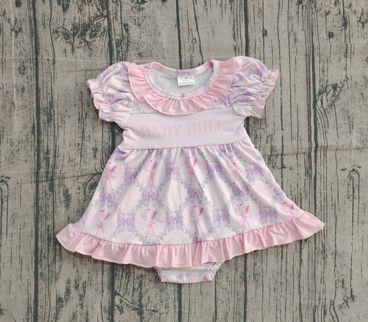 10.17 SR3291 Sample No Moq Baby Girls Baby Doll Bows Flowers Checked Ruffle Bummier Rompers