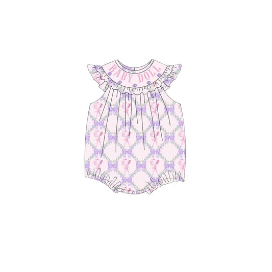 10.11 SR3292 Pre order No Moq Baby Girls Baby Doll Bows Flowers Checked Ruffle Rompers