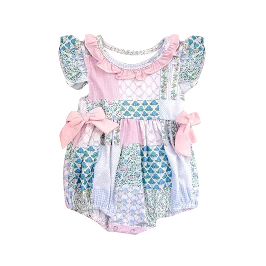10.11 SR3293 Pre order No Moq Baby Girls Bows Flowers Checked Bows Ruffle Rompers