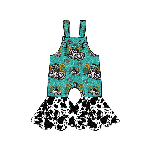 10.13 SR3300 Pre order No Moq Baby Girls Strap Sunflowers Turquoises Bell Bottom Pants Western Jumpsuits