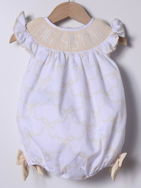 10.13 SR3302 Pre order No Moq Baby Girls Flutter Sleeve Big Sister Bows Checked Ruffle Rompers