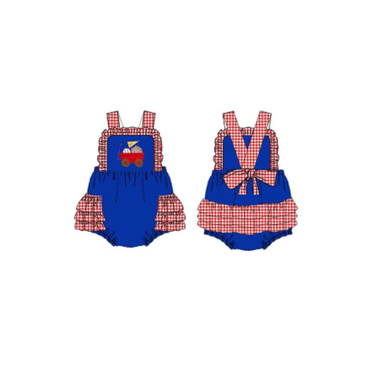 10.13 SR3303 Pre order No Moq Baby Girls Strap Baseball Truck Team Ruffle Rompers