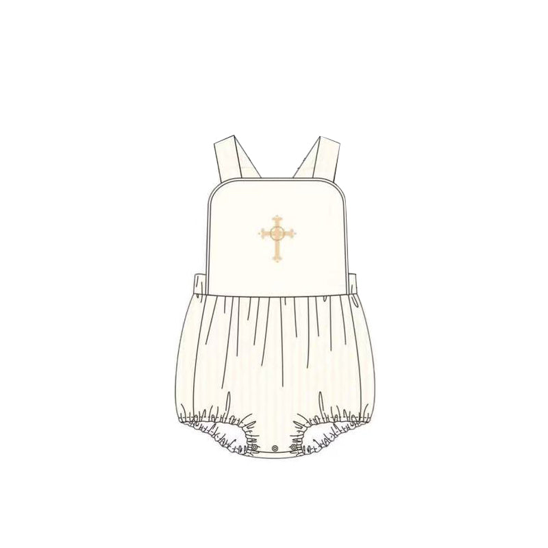 10.13 SR3307 Pre order No Moq Baby Boys Strap Cross Easter Rompers
