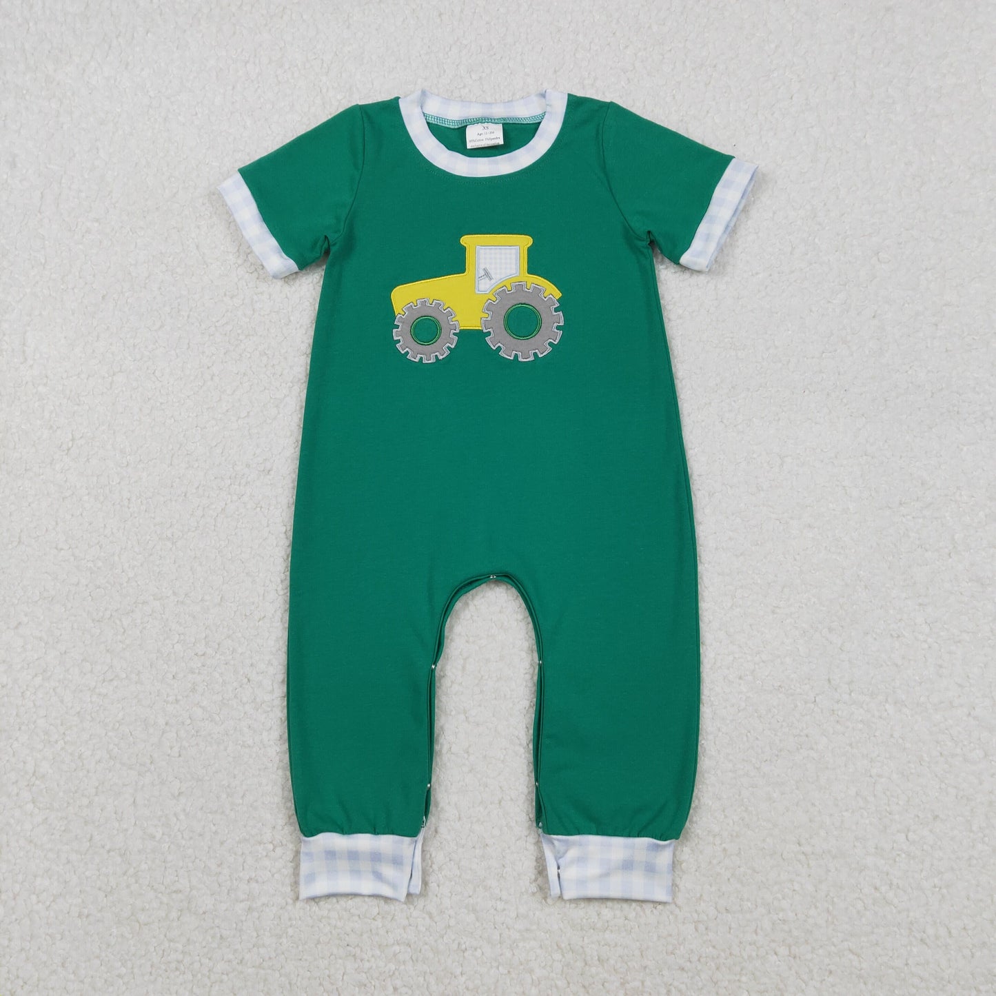 12.2 RTS NO MOQ （In stock）SR3332 Baby Boys Rompers Embroidery Golf Truck Baby Boys Green Footie Rompers