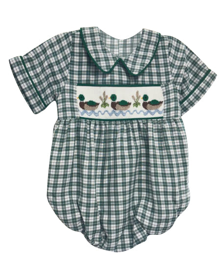 10.21 SR3334 Pre order No Moq Baby Girls Green Checked Ducks Collar Short Sleeve Rompers