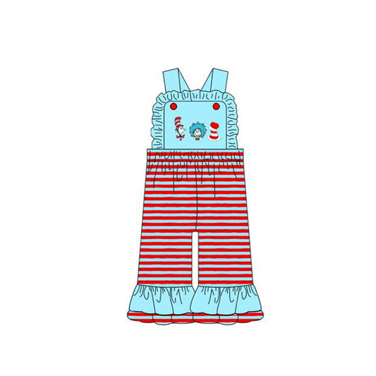 10.23 (Pre Order) No moq SR3355 PRE-ORDER Baby Girls Strap Mr Reading Stripe Ruffle Pants Jumpsuits