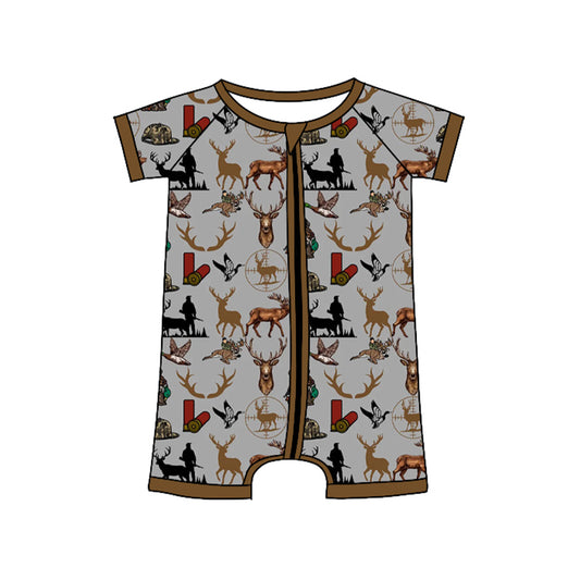 10.23 (Pre Order) No moq SR3365 PRE-ORDER Baby Boys Deer Dogs Hunting Zipper Rompers
