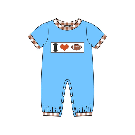 10.23 (Pre Order) No moq SR3368 PRE-ORDER Baby Boys I Love Footballs Team Footie Rompers