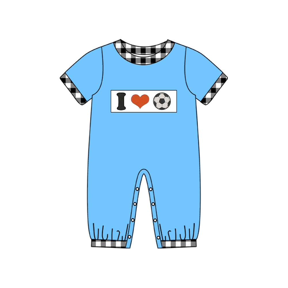 10.23 (Pre Order) No moq SR3369 PRE-ORDER Baby Boys I Love Footballs Team Footie Rompers