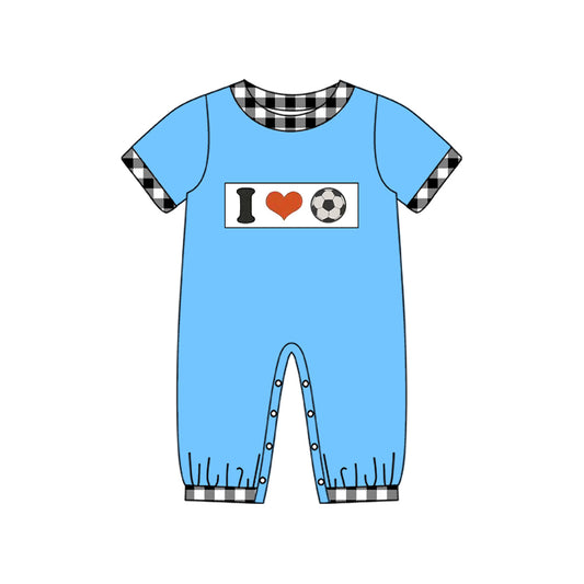 10.23 (Pre Order) No moq SR3369 PRE-ORDER Baby Boys I Love Footballs Team Footie Rompers