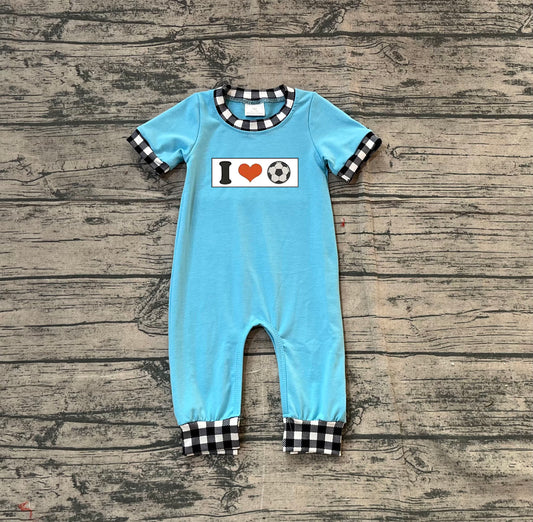 11.14 SR3369 Sample No Moq Embroidery I Love Footballs Baby Boys Team Footie Rompers