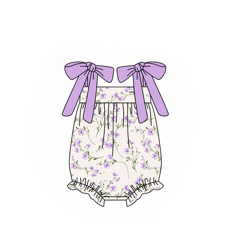 10.23 (Pre Order) No moq SR3371 PRE-ORDER Baby Girls Lavender Strap Flowers Ruffle Rompers
