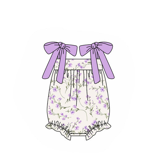 10.23 (Pre Order) No moq SR3371 PRE-ORDER Baby Girls Lavender Strap Flowers Ruffle Rompers