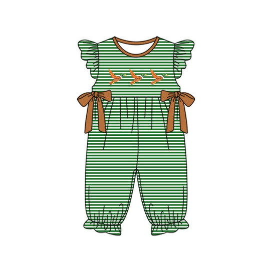 10.23 (Pre Order) No moq SR3373 PRE-ORDER Baby Girls Stripe Ducks Bows Ruffle Footie Rompers