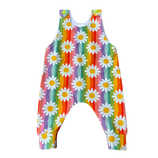 10.23 (Pre Order) No moq SR3376 PRE-ORDER Baby Girls Colorful Stripe Daisy Flowers Footie Rompers