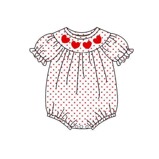 10.30 SR3378 Pre Order No moq Baby Girls Red Polka Dots Hearts Valentine Ruffle Rompers