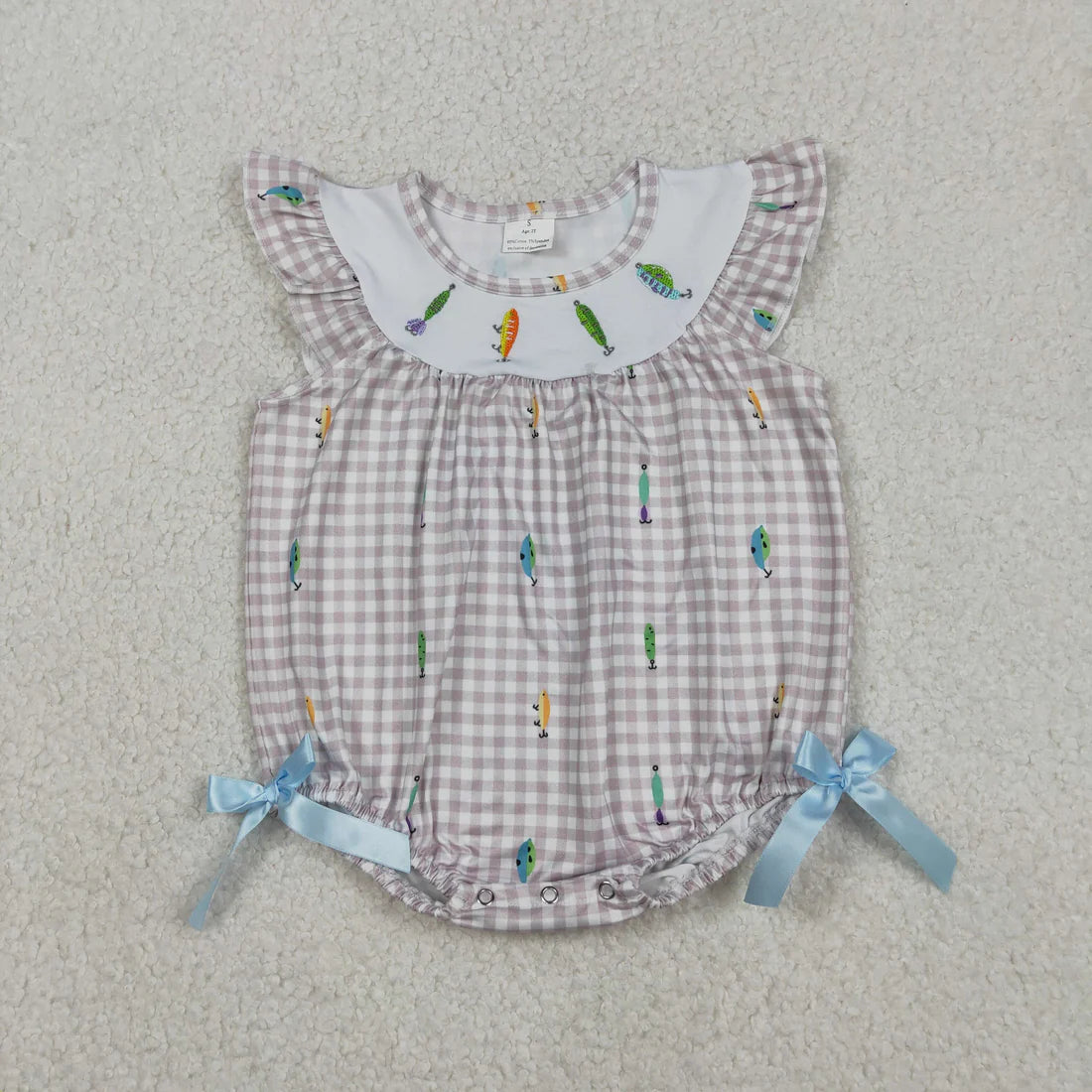 12.16 RTS Sibling Baby Kids Embroidery Fishing Pockets Shorts Hunting Clothes Set Ruffle Rompers