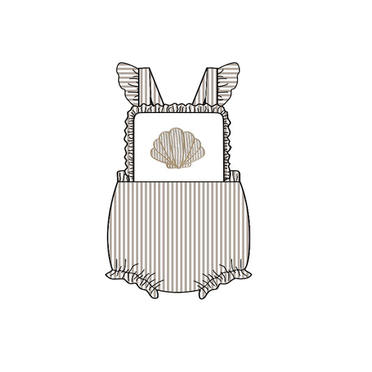 10.28 SR3396 Pre Order No moq Baby Girls Flutter Sleeve Stripe Shells Ruffle Rompers