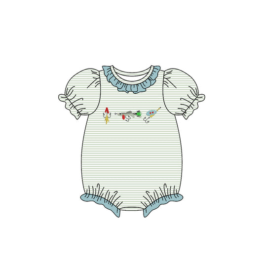 10.28 SR3402 Pre Order No moq Baby Girls Short Ruffle Sleeve Stripe Collar Fishing Hunting Rompers