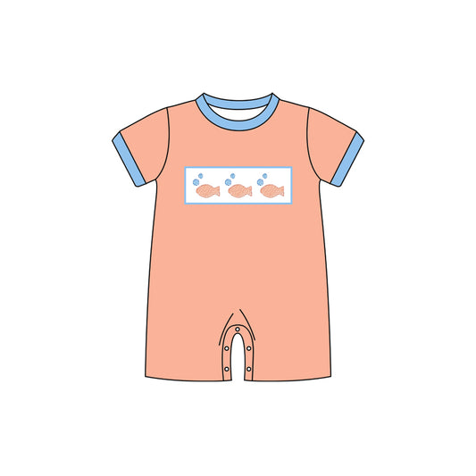 10.27 (Pre Order) No moq SR3408 PRE-ORDER Baby Boys Short Sleeve Orange Fishes Hunting Shorts Rompers