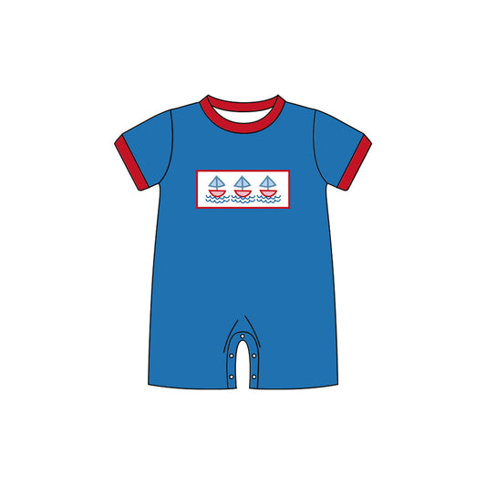 10.27 (Pre Order) No moq SR3410 PRE-ORDER Baby Boys Short Sleeve Hot Blue Boats Shorts Rompers