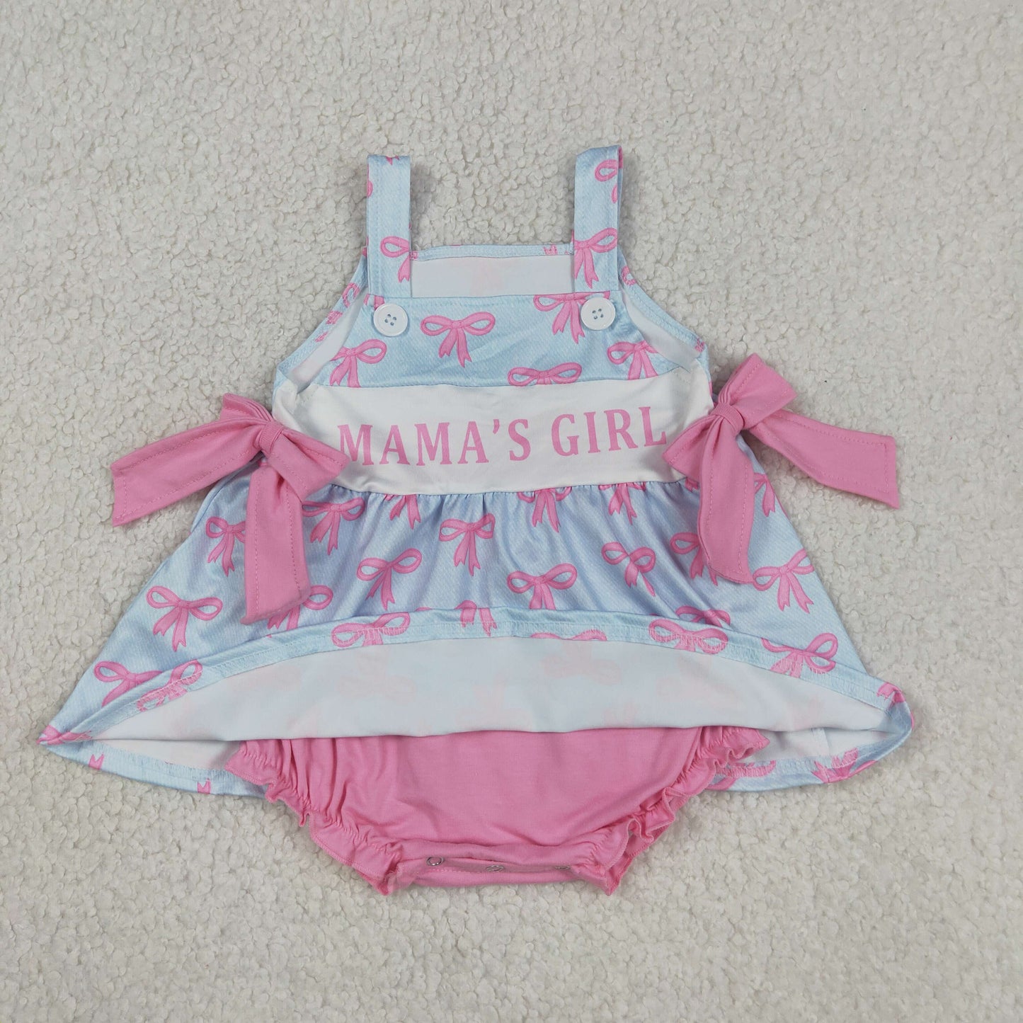 SR3426 RTS NO MOQ （In stock）Straps mama's girl bow baby girls summer romper