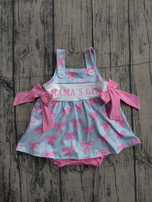 3.24 SR3426 Sample No Moq Baby Girls Strap Pink Mama's Girls Bows Tunic Bummies Ruffle Rompers