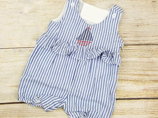 10.29 SR3431 Pre Order No moq Baby Girls saling boat girl 4th of July summer romper