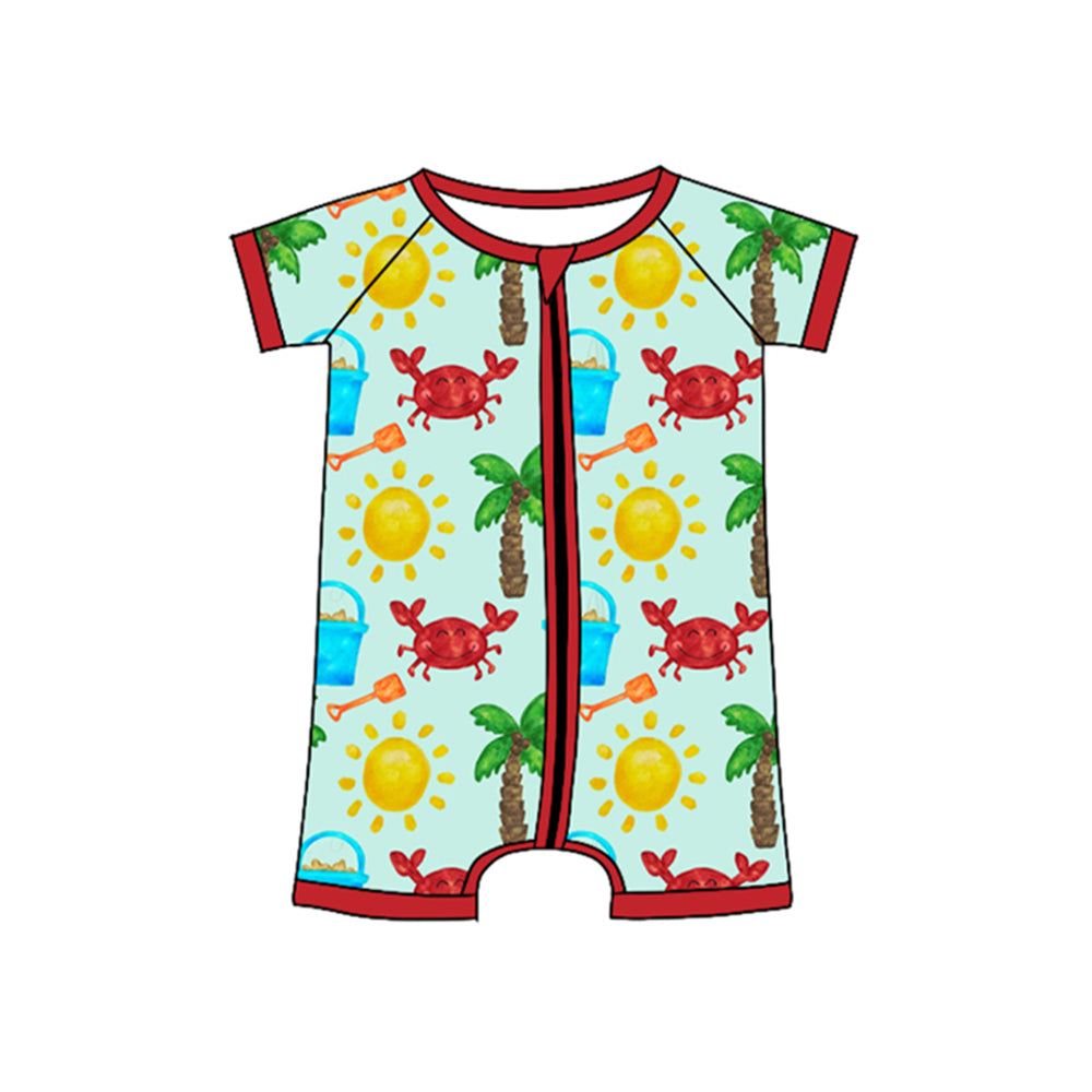 10.30 SR3441 Pre Order No moq Baby Boys Short Sleeve Crabs Beach Zipper Shorts Rompers