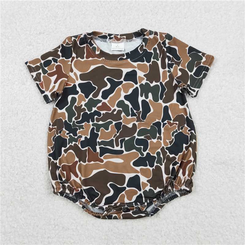 11.25 RTS NO MOQ （In stock）SR3450 Baby Boys Rompers Baby Boys Dark Brown Camo Short Sleeve Southern Rompers