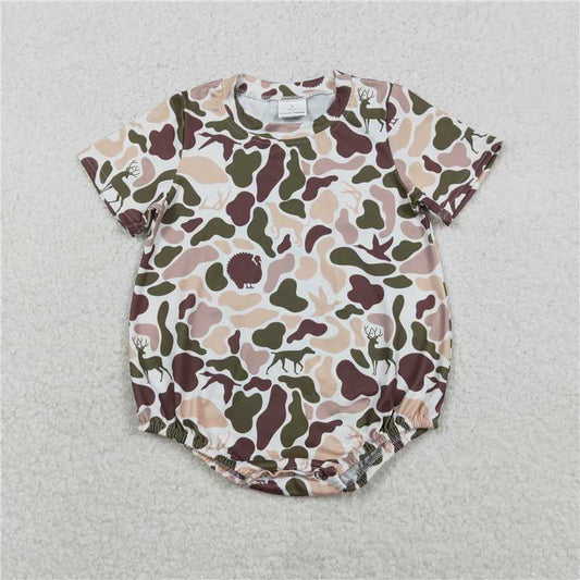 11.25 RTS NO MOQ （In stock）SR3451 Baby Boys Rompers Baby Boys Ducks Deer Dogs Camo Short Sleeve Southern Rompers