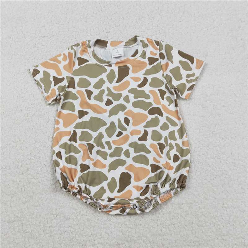 11.26 RTS NO MOQ （In stock）SR3452 Baby Boys Rompers Baby Boys Short Sleeve Green Orange Camo Southern Rompers