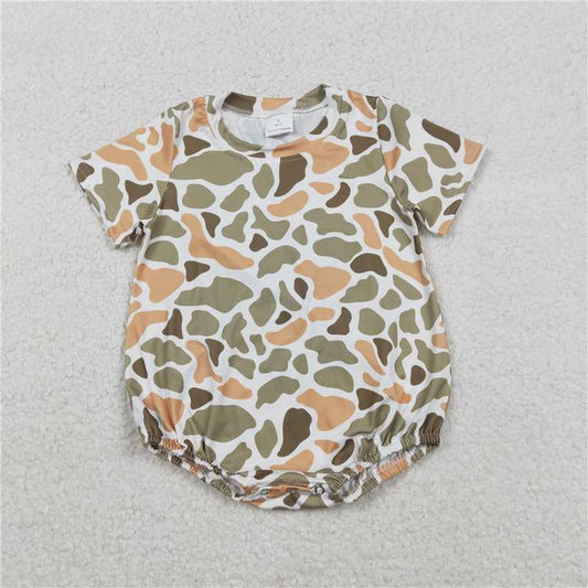 11.26 RTS NO MOQ （In stock）SR3452 Baby Boys Rompers Baby Boys Short Sleeve Green Orange Camo Southern Rompers