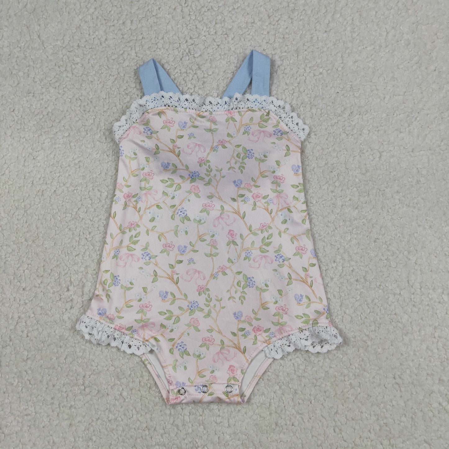 4.14 SR3461 RTS NO MOQ （In stock）Straps lace ruffle floral baby girls summer romper