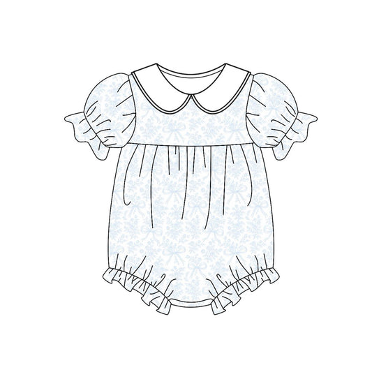 10.31 SR3462 Pre Order No moq Baby Girls Light Blue Bows Flowers Collar Ruffle Rompers