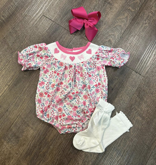 10.31 SR3465 Pre Order No moq Baby Girls Flowers Hearts Bows Short Sleeve Valentine Ruffle Rompers