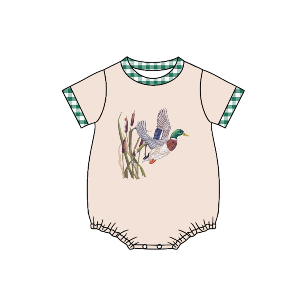 11.1 SR3471 Pre Order No moq Baby Boys Pink Ducks Short Sleeve Hunting Rompers