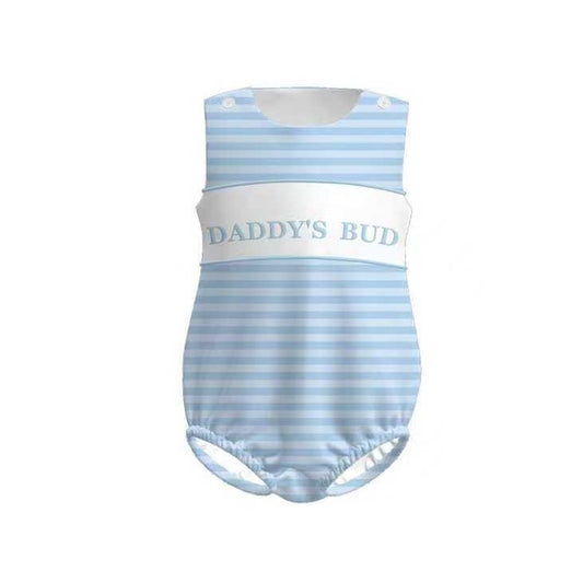 11.5 SR3481 Pre Order No moq Baby Boys Sleeveless Blue Stripe Daddy's Bud Shorts Rompers