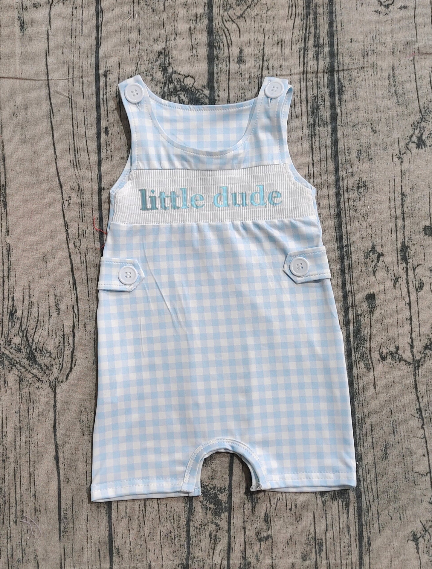 12.22 SR3482 Sample No Moq Smocked Little Dude Baby Boys Sleeveless Checked Shorts Rompers