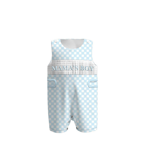 11.5 SR3483 Pre Order No moq Baby Boys Sleeveless Blue Checked Mama's Boy Shorts Rompers