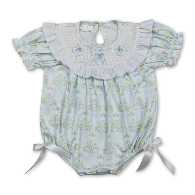 RTS Sibling Short sleeves bow smocked floral baby girls dresses and romper