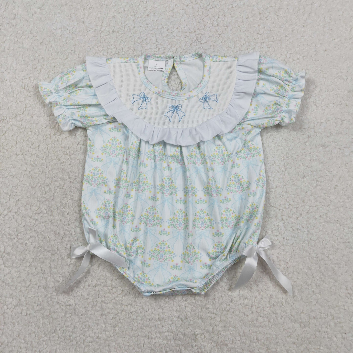 2.3 RTS NO MOQ （In stock）SR3487 Smocked Bows Baby Girls Flowers Checked Ruffle Rompers