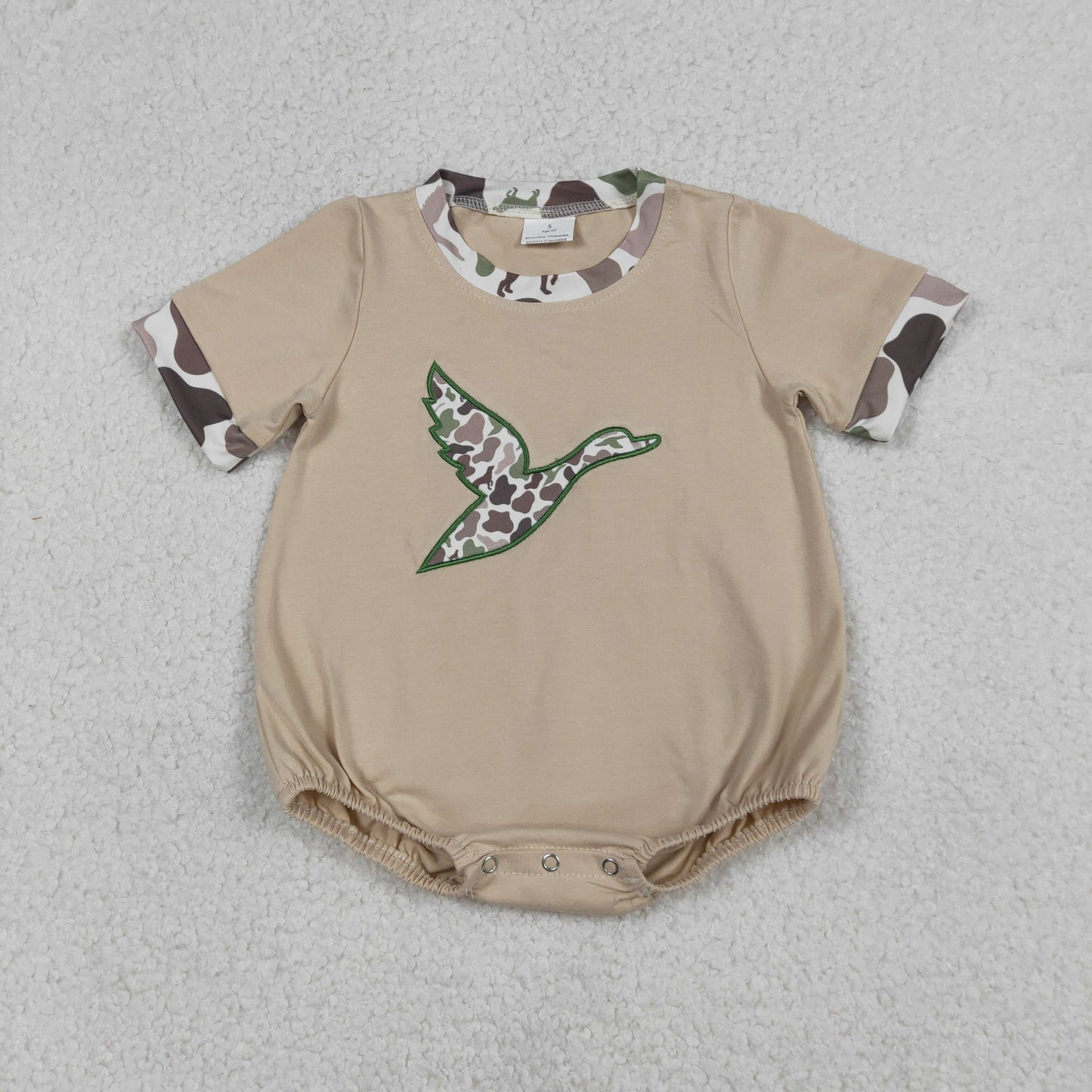 12.26 RTS NO MOQ （In stock）SR3491 Baby Boys Rompers Embroidery Camo Ducks Baby Boys Short Sleeve Hunting Rompers