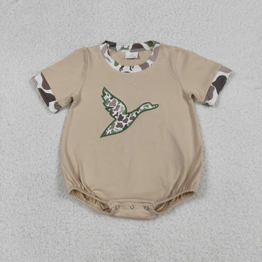 12.26 RTS NO MOQ （In stock）SR3491 Baby Boys Rompers Embroidery Camo Ducks Baby Boys Short Sleeve Hunting Rompers