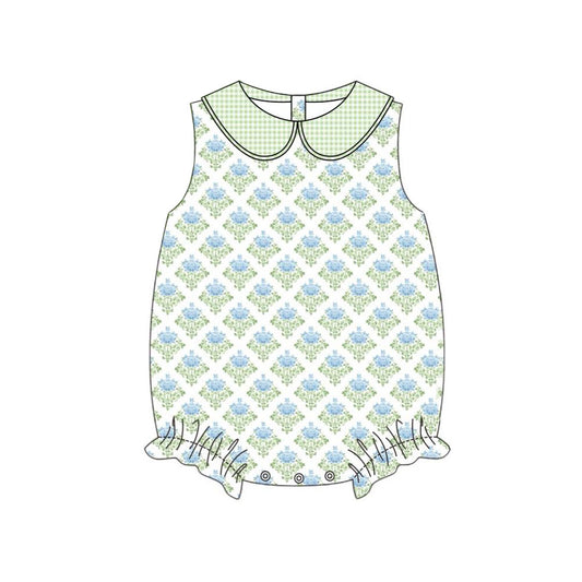 11.8 SR3513 Pre Order No moq Baby Girls Sleeveless Flowers Plaid Collar Ruffle Rompers