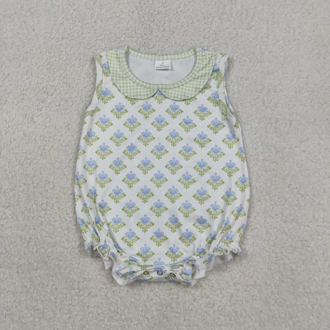 3.26 RTS Sibling Baby Girls Flowers Checked Collar Scallop Tunic Ruffle Short Clothes Set Rompers