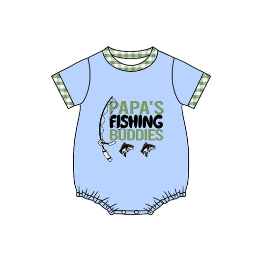 11.11 SR3530 Pre Order No moq Baby Boys Blue Short Sleeve Papa's Fishing Hunting Rompers