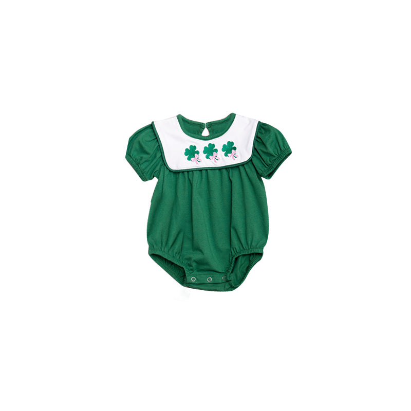 11.13 SR3538 Pre Order No moq Baby Girls Bows Clovers St Patrick Ruffle Rompers
