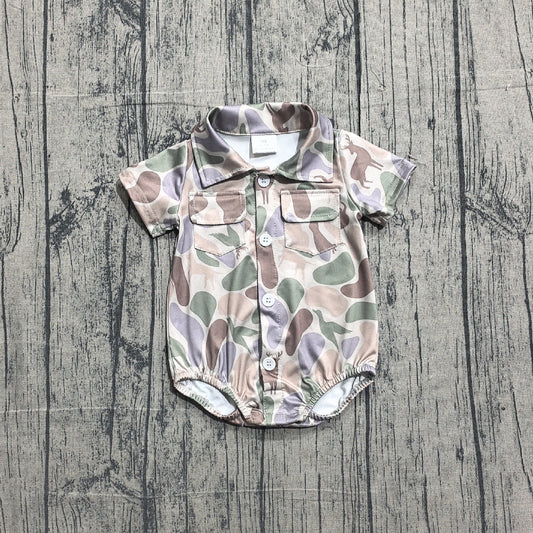 1.12 SR3544 Sample No Moq Baby Boys Ducks Dogs Deer Camo Pockets Hunting Rompers